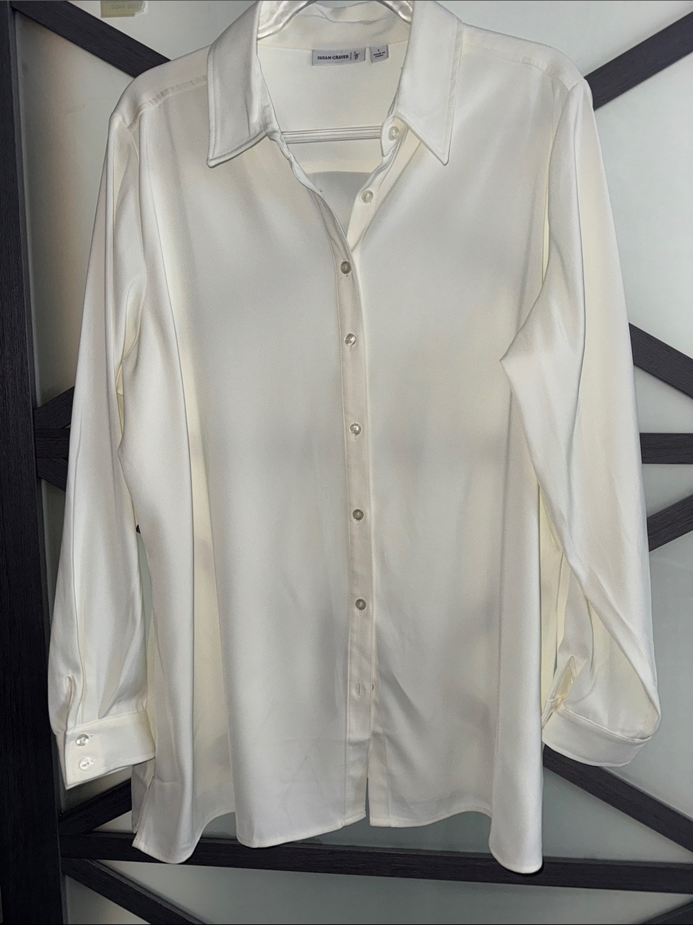 Susan Graver Ivory Button Front Long Sleeve Blouse Tunic Size L